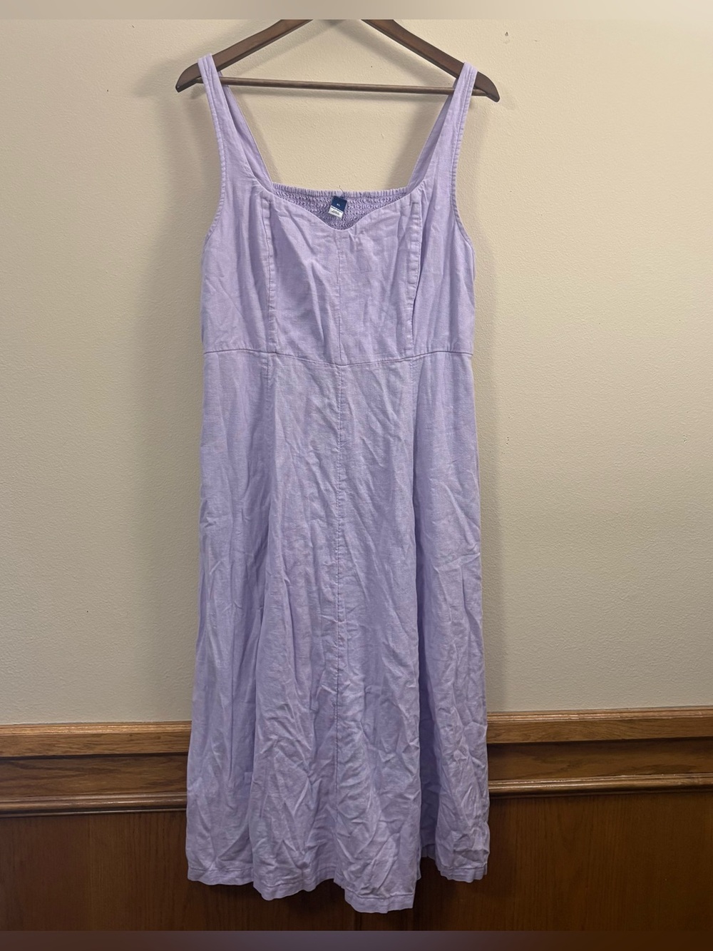 Old Navy Fit & Flare Linen-Blend Midi Dress womens XL light purple notch neck
